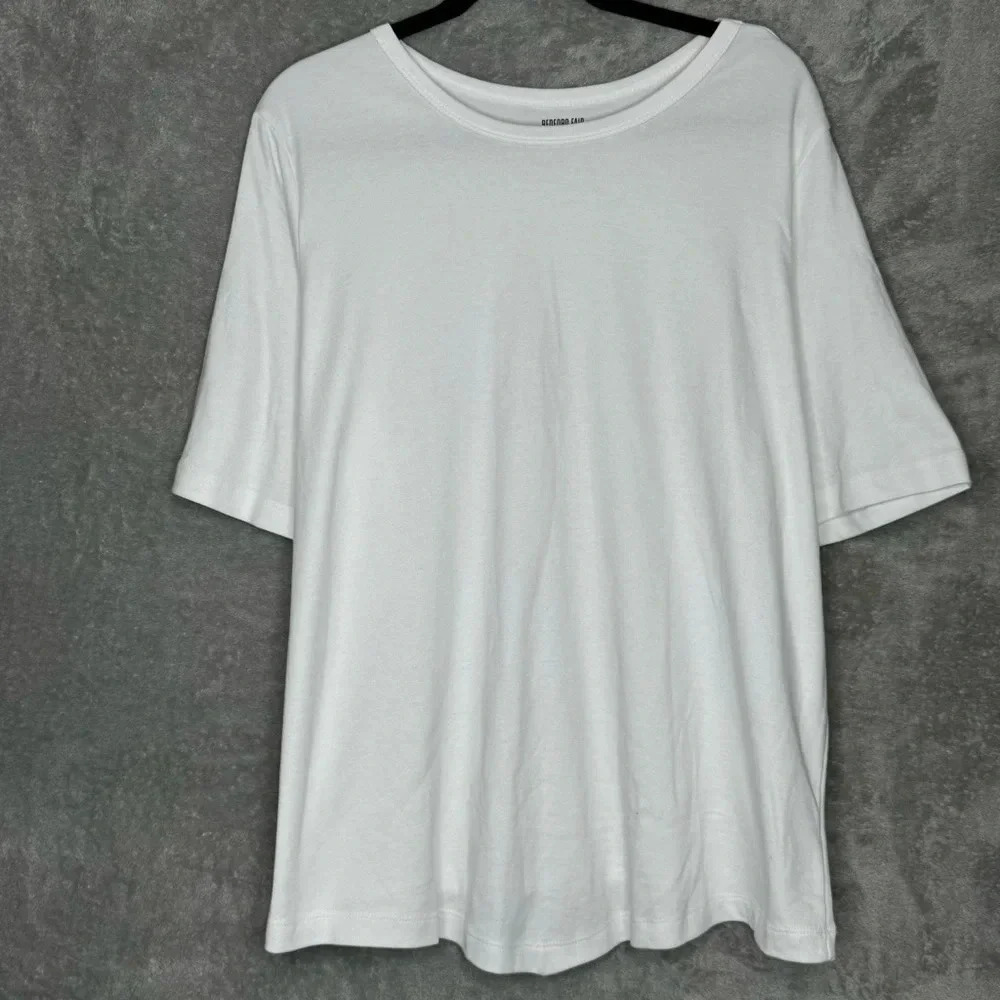 Bedford Fair‎ 2X Shirt Top White Solid Short Sleeve Boat Neck Cotton Blend Knit